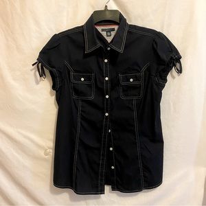 Tommy Hilfiger Dark Blue short sleeve button down Shirt, Size M